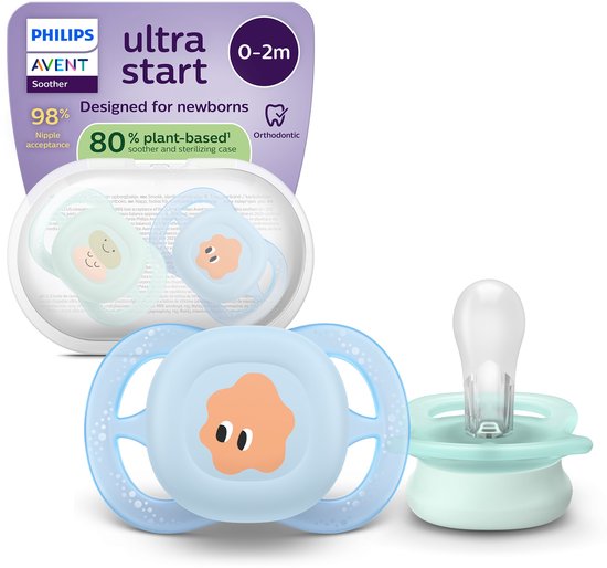 Philips Avent Ultra Start – BPA-vrije siliconen fopspeen (0-6 mnd) – Symmetrisch ontwerp – 2 stuks - SCF075/14 van Merkloos