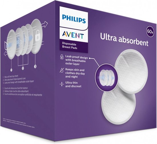 Philips Avent Zoogcompressen – 60 stuks – Voorkomt doorlekken van Philips