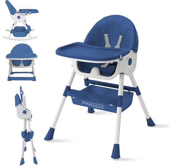Phreeze Kinderstoel - Inklapbaar - Meegroeistoel 6 t/m 72 maanden - Afneembare Wielen - Eetstoel Baby & Peuter - Ook als Loopstoel, Wipstoel, Babystoel aan tafel / voor eten / thuis - Blauw van Merkloos
