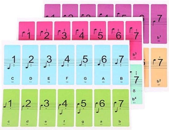 Piano stickers – Keyboard sticker – 4 stuks – 88 toetsen - gekleurde piano stickers van Puressentiel