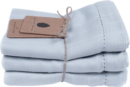 Pine Cone Edith Hydrofiele Doeken - 3 Stuks - 70 x 70 cm - Blue Blossom van Jollein