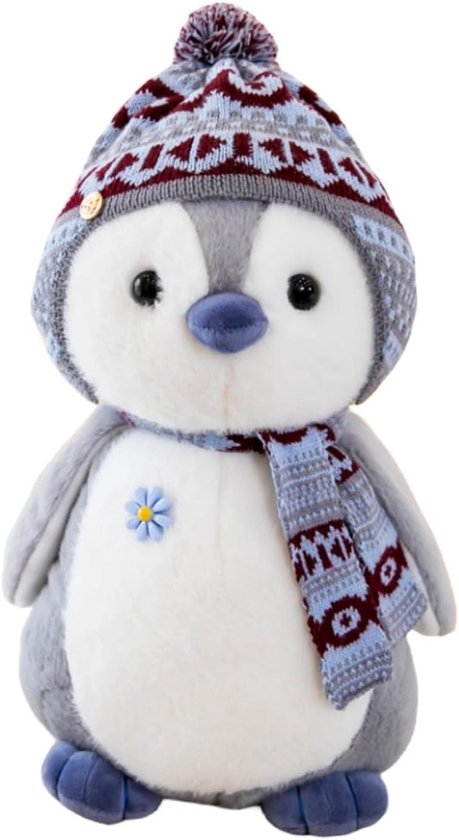 Pinguïn Knuffel - Pluche Pop - Kinderen Knuffelen - Met Capuchon - 20 cm - Grijs