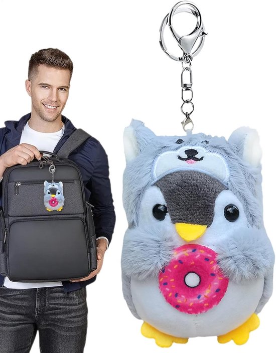 Pinguïn Pluche Hanger - Knuffeldecoratie - Tas Versieren - Zachte PP Katoen - 10 Cm - Grijs