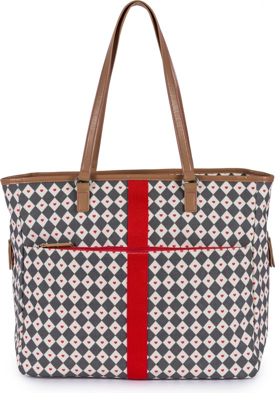 Pink Lining Henrietta Tote - Diamond Heart - Grey & Red van Pink Lining