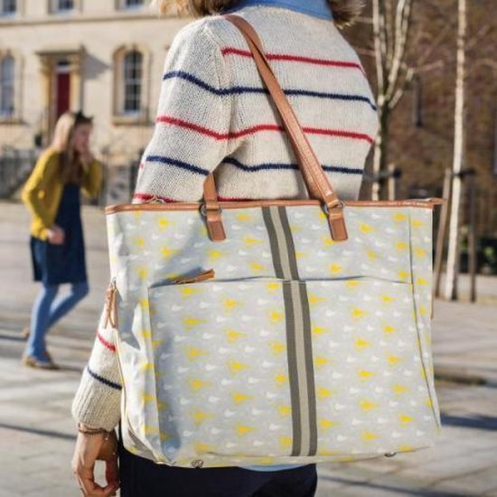 PINK LINING - Luiertas / Verzorgingstas - Henriette Tote - garden birds - Grijs / Geel van Pink Lining