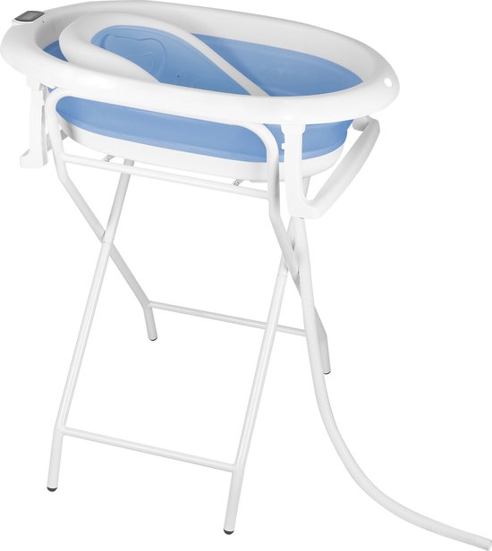 PIPIPOXER-Babybadje Opvouwbaar - Babybad met standaard - Peuterbadje - Opvouwbaar bad kinderen - Incl badrek - Blauw