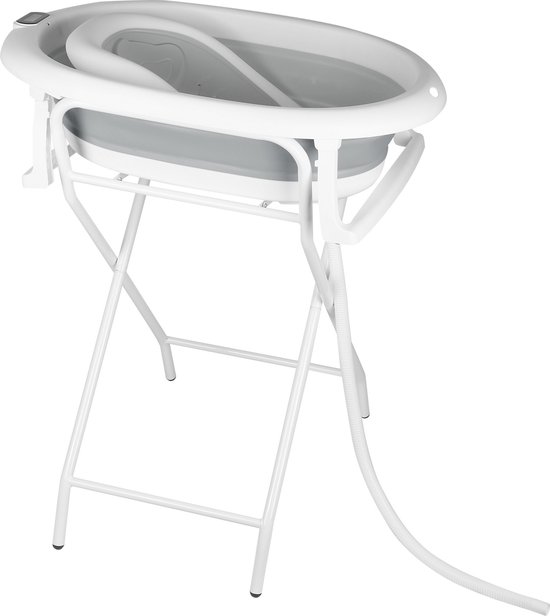 PIPIPOXER-Babybadje Opvouwbaar - Babybad met standaard - Peuterbadje - Opvouwbaar bad kinderen - Incl badrek - Grijs