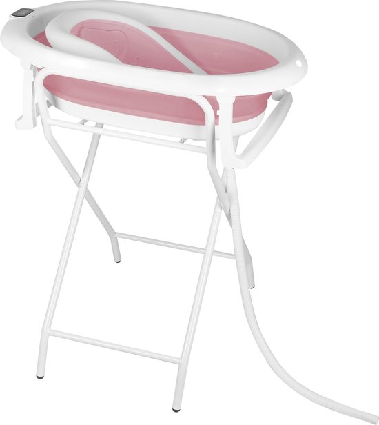 PIPIPOXER-Babybadje Opvouwbaar - Babybad met standaard - Peuterbadje - Opvouwbaar bad kinderen - Incl badrek - Roze