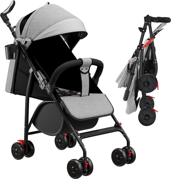 PIPIPOXER Kinderwagen Buggy Kinderbuggy Opvouwbaar Sportwagen 5-punts Veiligheidsgordel-Grijs van PIPIPOXER