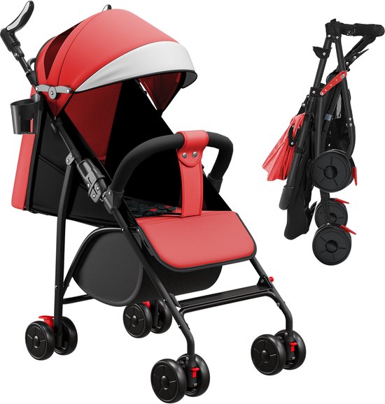 PIPIPOXER Kinderwagen Buggy Kinderbuggy Opvouwbaar Sportwagen 5-punts Veiligheidsgordel-Rood van PIPIPOXER