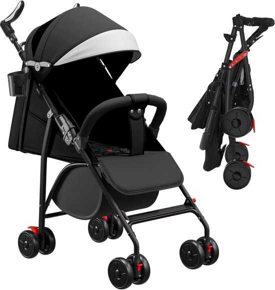 PIPIPOXER Kinderwagen Buggy Kinderbuggy Opvouwbaar Sportwagen 5-punts Veiligheidsgordel-Zwart van PIPIPOXER