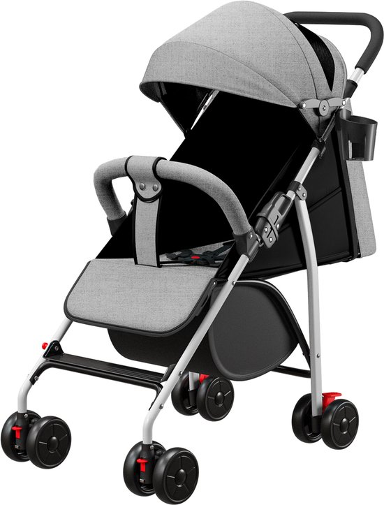 PIPIPOXER Kinderwagen, opvouwbare buggy, sportwagen, incl. zon- en regenhoes, grijs van PIPIPOXER