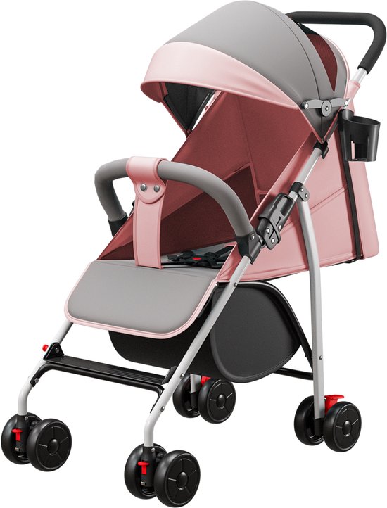 PIPIPOXER Kinderwagen, opvouwbare buggy, sportwagen, incl. zon- en regenhoes, roze van PIPIPOXER