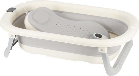 PIPIPOXER Opvouwbaar babybadje met digitale thermometer en badzitje geschikt voor baby's van 0 tot 36 maanden Grijs van Merkloos