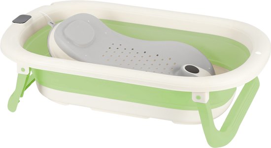 PIPIPOXER Opvouwbaar babybadje met digitale thermometer en badzitje geschikt voor baby's van 0 tot 36 maanden Groen van Merkloos