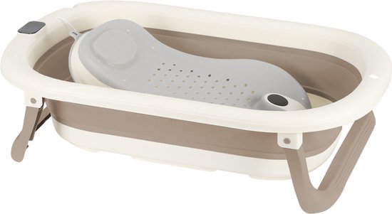 PIPIPOXER Opvouwbaar babybadje met digitale thermometer en badzitje geschikt voor baby's van 0 tot 36 maanden Kaki