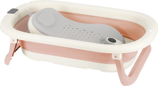 PIPIPOXER Opvouwbaar babybadje met digitale thermometer en badzitje geschikt voor baby's van 0 tot 36 maanden Roze
