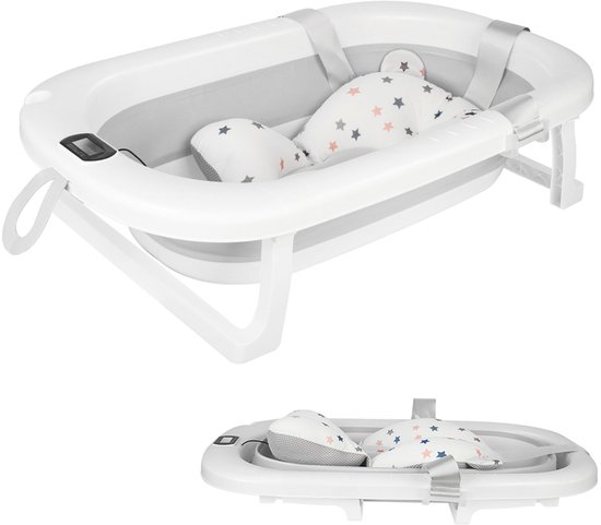 PIPIPOXER- Opvouwbaar babybadje met digitale thermometer en kussen geschikt voor baby's van 0 tot 36 maanden Grijs van PIPIPOXER