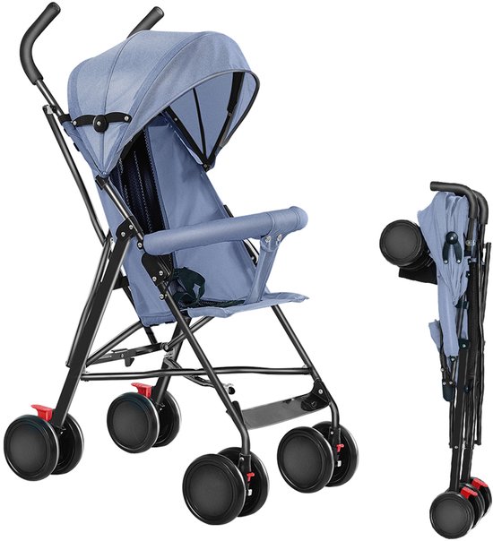 PIPIPOXER Opvouwbare kinderwagen met wattenschijfjes en klamboe-Blauw van PIPIPOXER