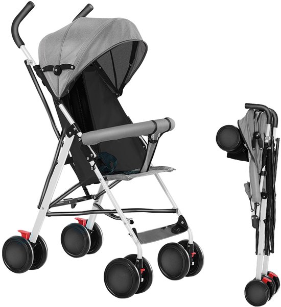 PIPIPOXER Opvouwbare kinderwagen met wattenschijfjes en klamboe-Grijs van PIPIPOXER