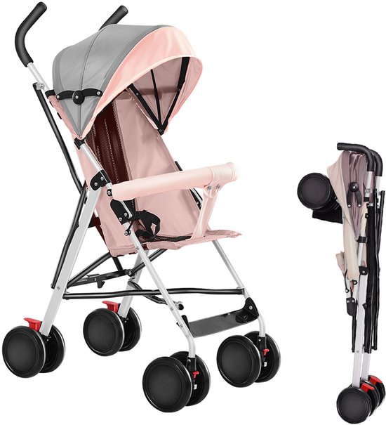 PIPIPOXER Opvouwbare kinderwagen met wattenschijfjes en klamboe-Roze van Merkloos