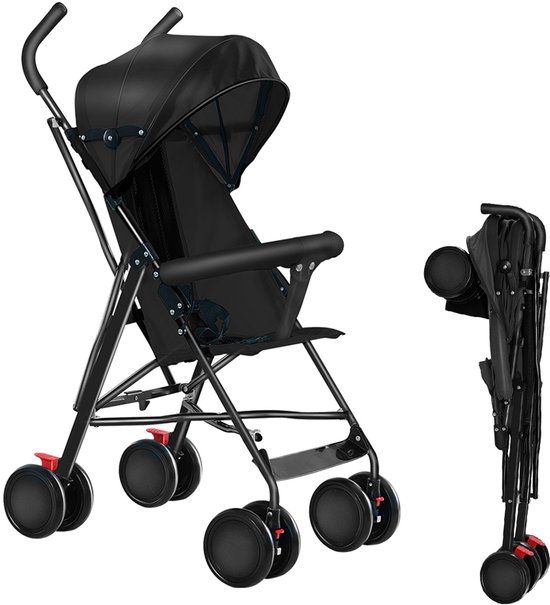 PIPIPOXER Opvouwbare kinderwagen met wattenschijfjes en klamboe- Zwart van PIPIPOXER