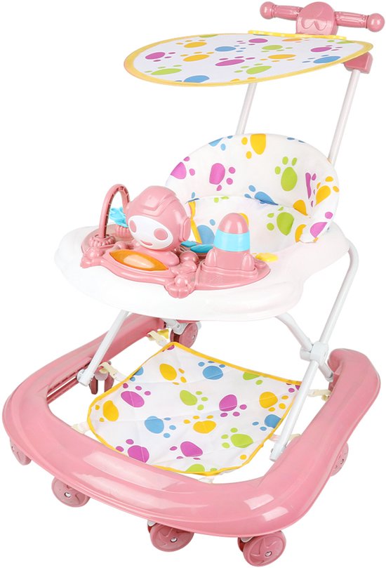 PIPIPOXER-Opvouwbare loopstoel met muziek- en activiteitentafel, in hoogte verstelbaar | Vanaf 6 maanden, roze van Merkloos