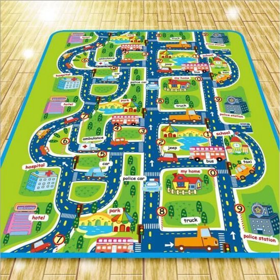 PIPIPOXER Speelmat - Babygym - Speelkleed Baby - Inclusief Speelmat & Zachte Kruipmat met Levendige Auto & Stad Print - Baby - Opvouwbaar - Babyshower -Groen