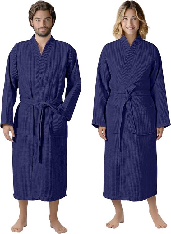 Pique Badjas Reisbadjas 100% katoen S - 6 XL dames en heren grote maten ochtendjas kimono saunamantel reizen piquee wafelpique vrouwen mannen, wit, S