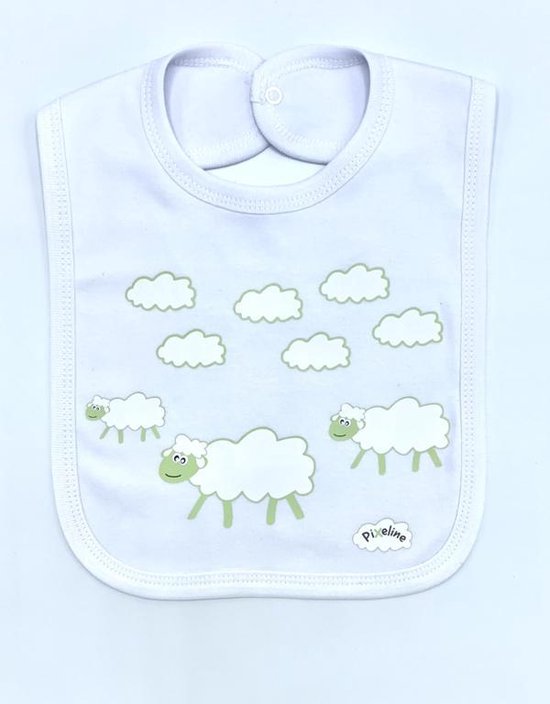 Pixeline Slab Fresh Sheep - Slabber - Kwijldoekje - Spuugdoekje - Babydoekje - Peuter - Baby - Slab - Kinderen - Kids - Slabbetje -  Drukknopen - Eetdoekje - Baby en Peuter - 0 tot 36 maanden van Pixeline