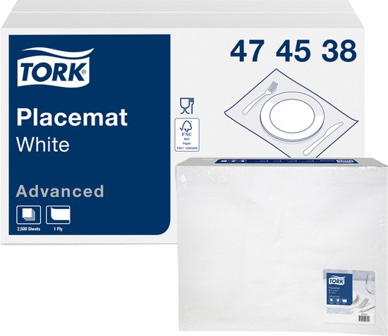 Placemats Tork papier 42x27cm 500st wit 474538 van Tork