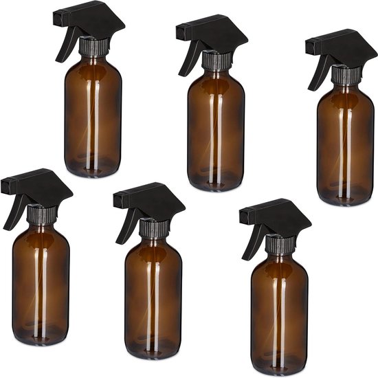 Plantenspuit set van 6 - 230 ml glas - mist & straal waterspuit - haar schoonmaakmiddel en planten - bruin van Merkloos