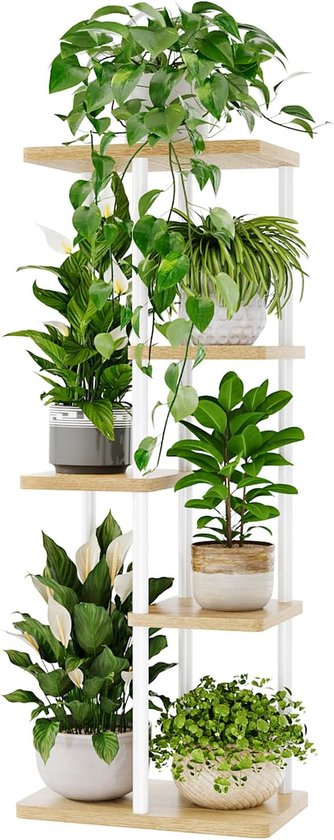 Plantenstandaard voor binnen, 5 lagen, metalen plantenplanken, witte plantenhouder, groot plantenrek voor meerdere planten in potten, geschikt voor patio, tuin, hoek, balkon en woonkamer