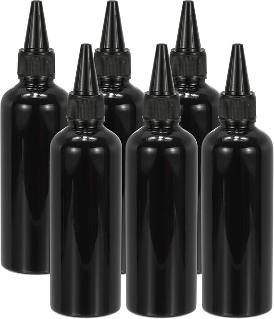 Plastic Applicator Bottle - 6 Stuks - 3.4oz (100ml) - Lekvrije Herbruikbare Lege Dispenser Container - Knijpfles met Draaiende Deksel voor Haar Inkten - Vloeistoffen - Sauzen - Zwart