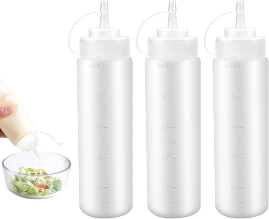 Plastic Knijpflessen - 500ml - Transparant - Lekvrij - BPA-vrij - Sausfles - Ketchup - Sauzen - Mayonaise - Olijfolie - Set van 3