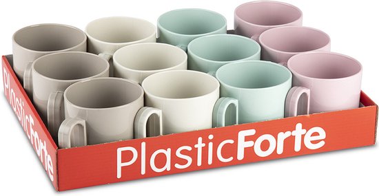 PlasticForte 12x Gekleurde drinkbekers/mokken - kunststof - 320 ml - onbreekbaar - Limonade bekers van Plasticforte