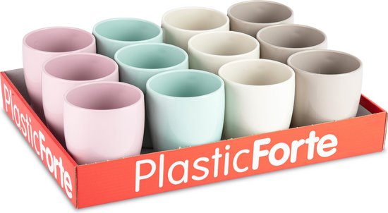 Plasticforte 12x Gekleurde drinkbekers/mokken - kunststof - 375 ml - onbreekbaar - Limonade bekers van Plasticforte