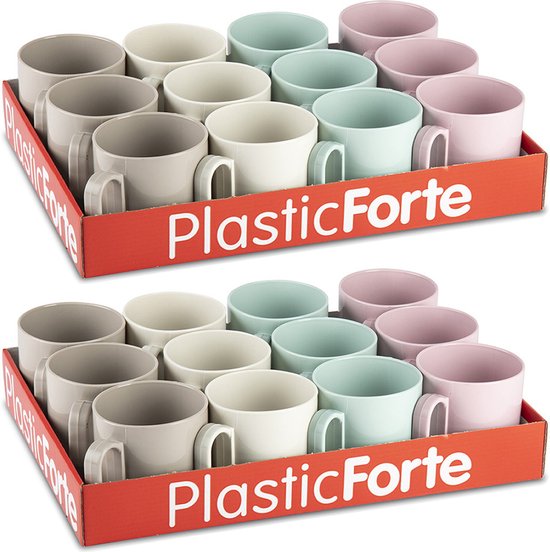 PlasticForte 24x Gekleurde drinkbekers/mokken - kunststof - 320 ml - onbreekbaar - Limonade bekers van Plasticforte