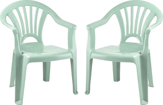 Plasticforte Kinderstoel - 2x - kunststof - mintgroen - 35 x 28 x 50 cm - tuin/camping/slaapkamer van Plasticforte