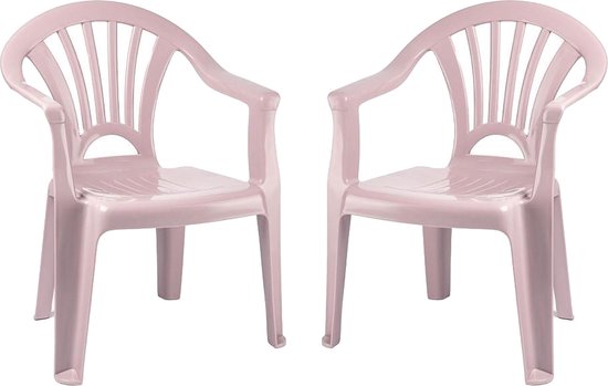 Plasticforte Kinderstoel - 2x stuks - kunststof - roze - 35 x 28 x 50 cm - tuin/camping/slaapkamer van Plasticforte
