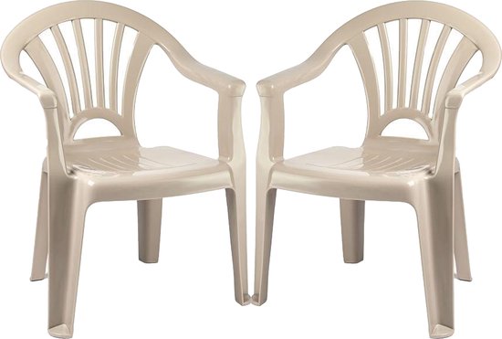 Plasticforte Kinderstoel - 4x stuks - kunststof - beige - 35 x 28 x 50 cm - tuin/camping/slaapkamer van Plasticforte