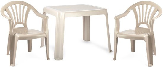 Plasticforte Tuinstoelen en tafel set voor kinderen - kunststof - beige - met 2x stoelen - buiten/binnen van Merkloos