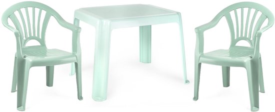 Plasticforte Tuinstoelen en tafel set voor kinderen - kunststof - mintgroen - met 2x stoelen - buiten/binnen van Merkloos