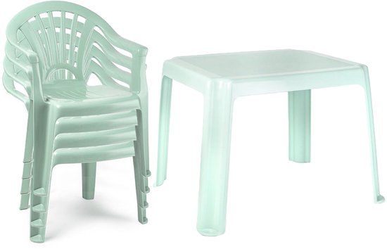 Plasticforte Tuinstoelen en tafel set voor kinderen - kunststof - mintgroen - met 4x stoelen - buiten/binnen van Plasticforte