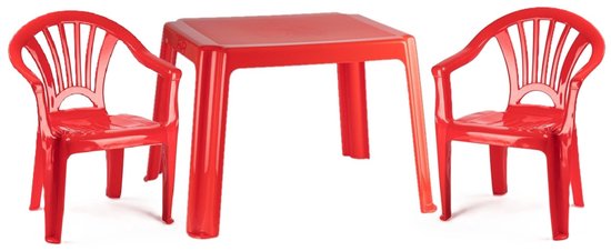 Plasticforte Tuinstoelen en tafel set voor kinderen - kunststof - rood - met 2x stoelen - buiten/binnen van Plasticforte
