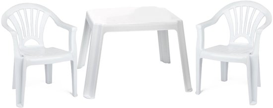 Plasticforte Tuinstoelen en tafel set voor kinderen - kunststof - wit - met 2x stoelen - buiten/binnen van Merkloos