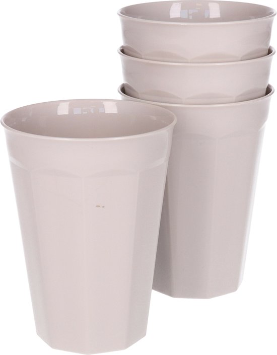Plasticforte Verjaardag/kinderen/camping drink bekers - 4x stuks - 300 ML - beige - kunststof - onbreekbaar