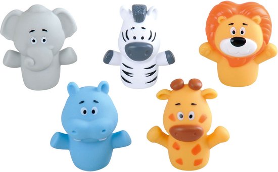 Play vingerpoppetjes safari dieren badspeelgoed 5 stuks multikleuren. van Merkloos