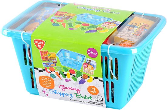 Play winkelmandje speelgoed boodschappen set - 23 delig - multicolor.
