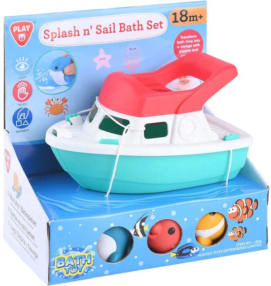 Playgo badspeelgoed boot met spuitfiguurtjes voor sensorisch spel. van Playgo